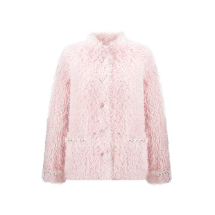 CHICHY洋气千金粉色年轻版环保皮草女25冬季新款宽松短款毛毛外套