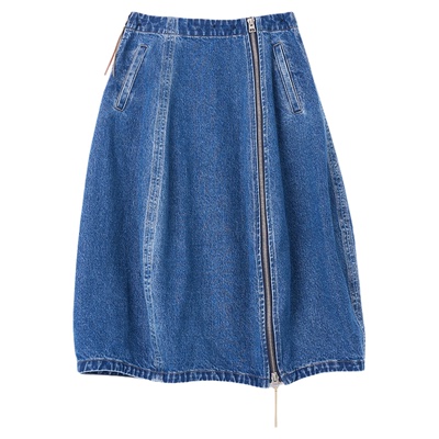 ALL BEINGS2025AW秋季新款百搭廓形感拉链牛仔花苞a字半身长裙女