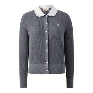 【可机洗羊毛】Eland衣恋毛针织衫女气质撞色领开衫2026春季新款