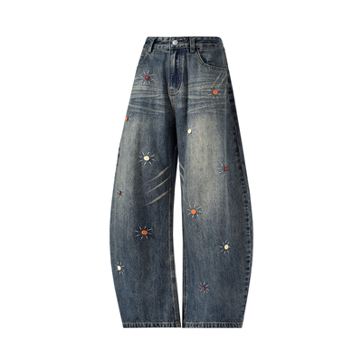 Dream made 美式设计感猫须弯刀牛仔裤男款秋季直筒阔腿情侣裤子