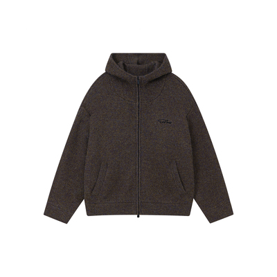 FORNINES复古拉链开衫毛衣男生秋冬款连帽加厚学院风针织衫外套女