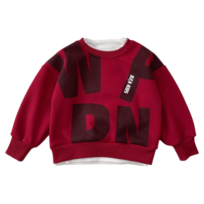 儿童秋冬时尚红色一体绒卫衣