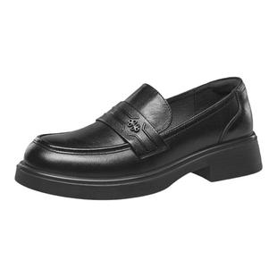 康奈女鞋秋季真皮休闲一脚蹬乐福鞋百搭工作小皮鞋单鞋