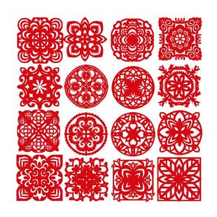 剪纸儿童手工中国风团花窗花图案样底稿diy材料包红宣纸作品学生