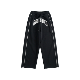 ROCKYROAD童装运动裤条纹撞色新款宽松直筒阔腿裤跳舞卫裤