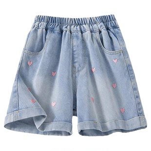 巴布豆女童牛仔短裤薄款夏季2026新款夏日童装运动裤儿童夏装裤子