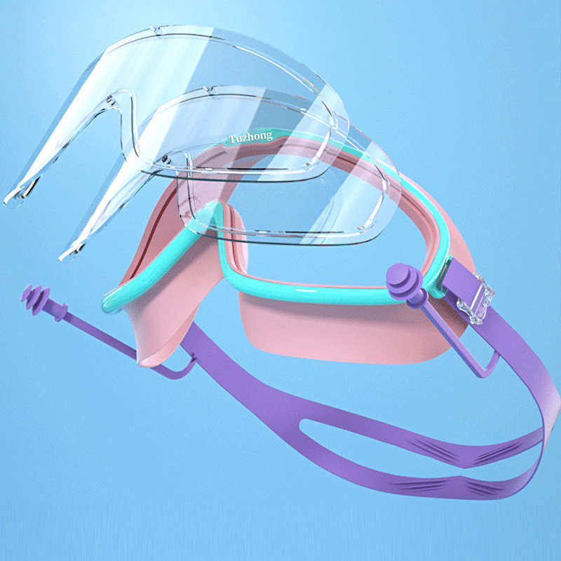 儿童泳镜男女童游泳眼镜防水防雾高清大框潜水镜泳帽套装专业装备