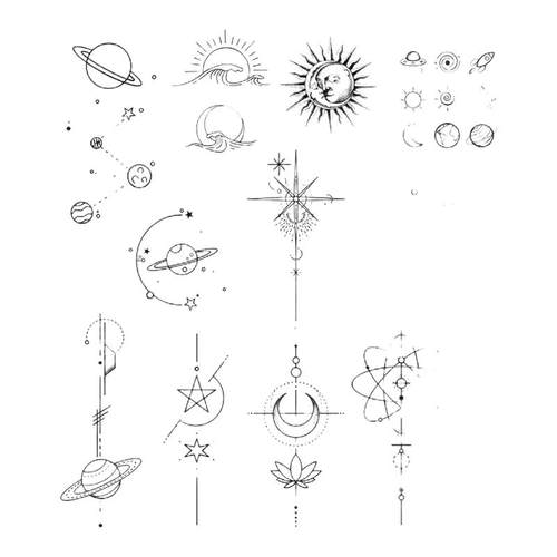 桃山TATTOO日月星辰ins简约暗黑锁骨黑白图案太阳月亮防水纹身贴