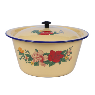 带盖老式搪瓷盆怀旧盖盆保鲜碗拌馅和面盆猪油盆火锅店复古调料盆