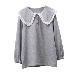 秋冬娃娃领T恤打底衫大码宽松设计感韩版洋气显瘦百搭胖M卫衣洋气