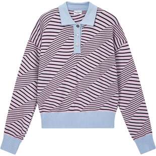 Juicy Couture橘滋针织衫女Polo翻领条纹提花毛衣