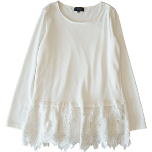 小瑕疵捡漏精致蕾丝长袖T恤女士中长款打底衫大码女装上衣8270