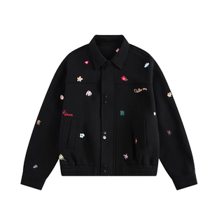 TIRED美式复古小刺绣夹克秋季情侣高级感宽松外套休闲翻领上衣潮