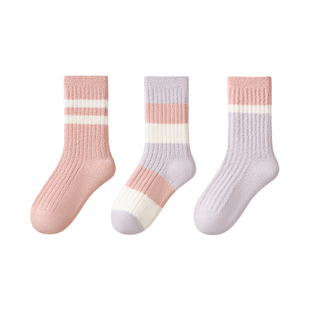 七巧板毛圈袜女童公主宝宝学生袜儿童冬季加厚保暖珊瑚绒纯棉袜子