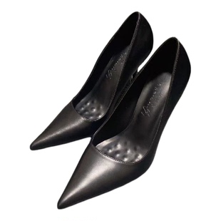 红底高跟鞋女细跟秀气2025秋冬新款性感百搭尖头黑色工作职业单鞋