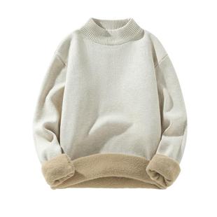 GV真维斯加绒毛衣男冬季一体绒加厚男士男款保暖中领针织衫上衣A