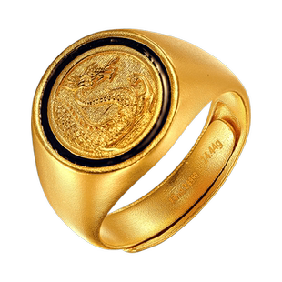 老庙黄金鸿运升升大哥戒古法黄金唐龙珐琅男士戒指计价官方正品礼