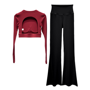 安可拉红色瑜伽服套装2025新款秋冬高级感长袖运动健身上衣喇叭裤