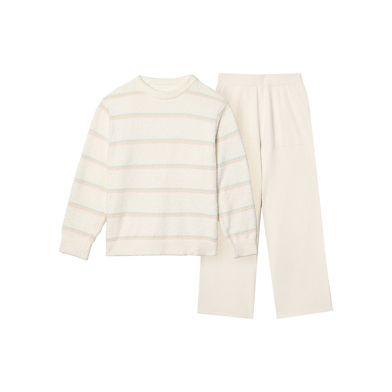 【肖战同款】猫人条纹半边绒男士家居服2025新款女秋冬睡衣可外穿