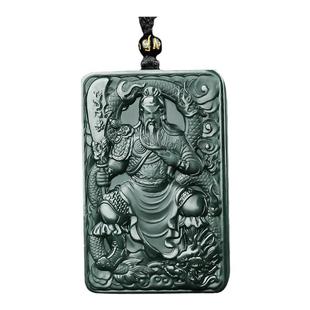 新款和田玉关公牌子真品新疆青玉大号盘龙关公玉吊坠男女玉石挂件