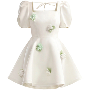 茬客【玫瑰拟人化】甜美少女连衣裙25年夏款立体花朵减龄修身裙子