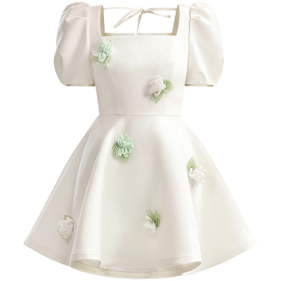 茬客甜美少女风立体花朵连衣裙