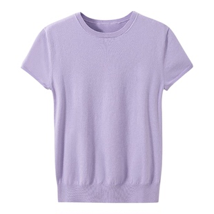 【秋冬币囤】亲肤匹马棉 经典百搭通勤圆领短袖刺绣针织衫上衣女