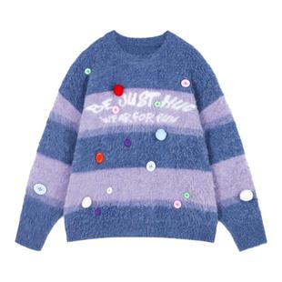 王橹杰同款BJHG不计后果条纹红色新年毛衣男款冬季多巴胺针织衫女