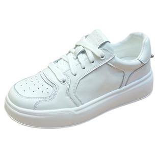 秋季新款厚底小白鞋女头层牛皮轻便百搭透气运动休闲鞋平底板鞋女