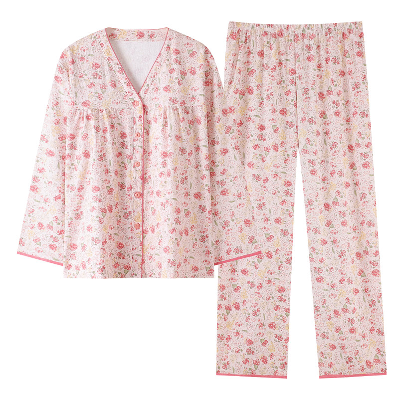 春秋夏冬季女士带胸垫开衫家居服
