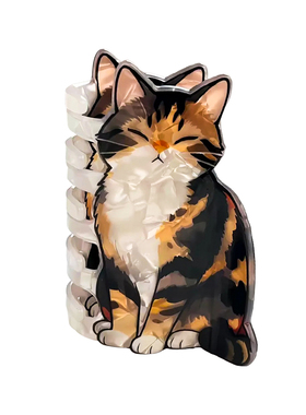 韩版萌系玳瑁猫咪鲨鱼夹女高级感