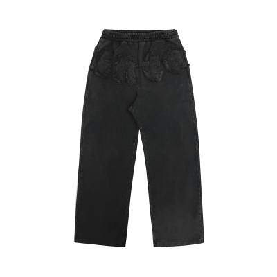 DUEECHEN水洗做旧字母贴布卫裤