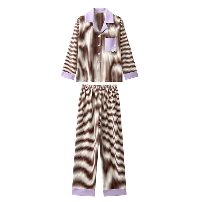 ELFU 芋泥可可秋冬新款家居服套装加厚双面加绒睡衣女