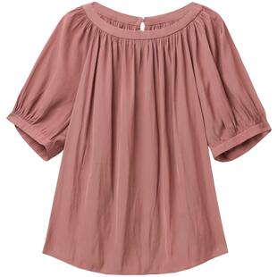 Yifini/易菲一字领褶皱质感百搭小衫女夏装新款宽松梭织上衣