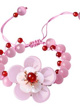 粉色手串七彩蝶度古风琉璃花瓣女