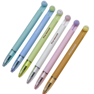 毛绒小球！禾硕722绒球笔按动中性笔 ins风高颜值学生考试刷题笔 CS双珠速干顺滑书写黑水笔0.5MM解压笔