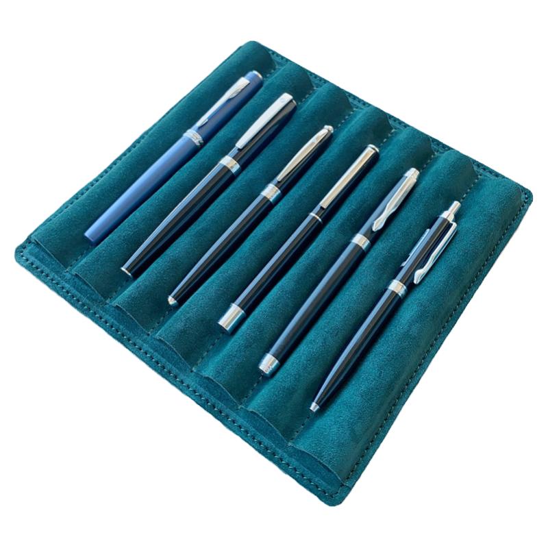 真皮多功能笔托办公室桌面文具收纳笔架反绒头层牛皮笔钢笔展示盘