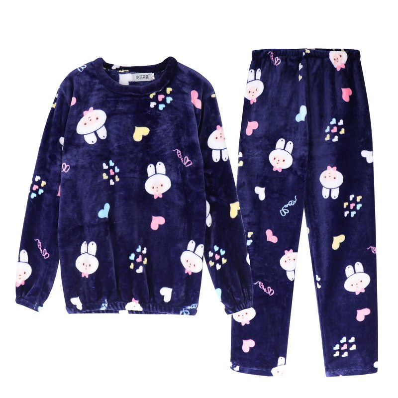 加厚秋冬法兰绒睡衣女家居服