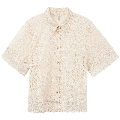 时尚花卉蕾丝小翻领纽扣衬衫