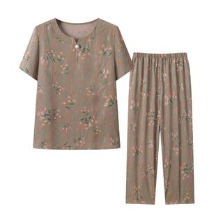 中老年人夏装夏款套装女妈妈装冰丝两件套奶奶装短袖老人衣服薄款