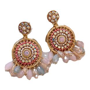 粉色水晶耳钉女巨好看耳环2026新款爆款高级感轻奢度假风超火耳饰