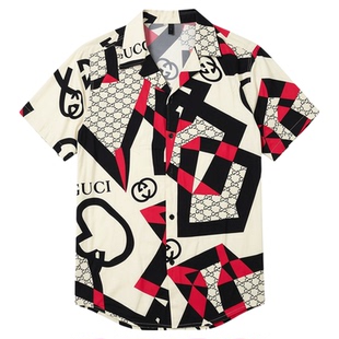 Short sleeved printed buttoned T-shirt短袖印花对襟系扣衬衣男