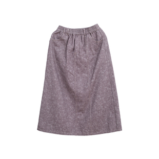 忘城H1076座/丁香客/25春季斜纹全棉紫灰色印花做旧感小A半身裙