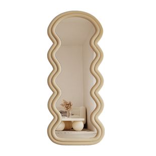 全身镜落地镜家用轻奢高级感挂墙镜子可挂可立ins波浪穿衣试衣镜