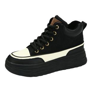 舒适安脚洋气百搭减龄真皮拼色厚底增高加绒保暖高帮鞋休闲鞋短靴