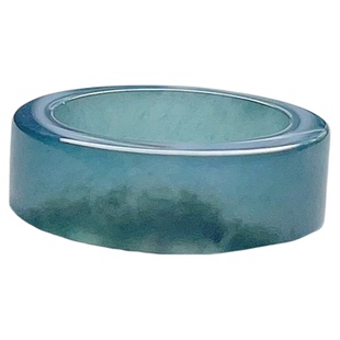 A货翡翠方戒指海宝蓝绿飘花15.5mm天然老坑玉指环意境儒雅百搭10#