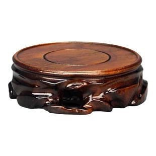 实木根雕圆形底座奇石花盆景花瓶酒坛工艺品摆件木质托架复古上漆