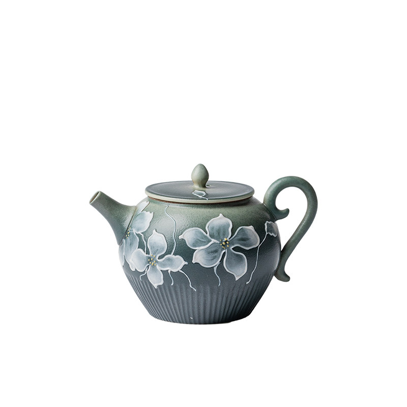 无落 高颜值陶瓷茶具套装白芜手绘四照花一壶二杯送礼佳品礼盒装