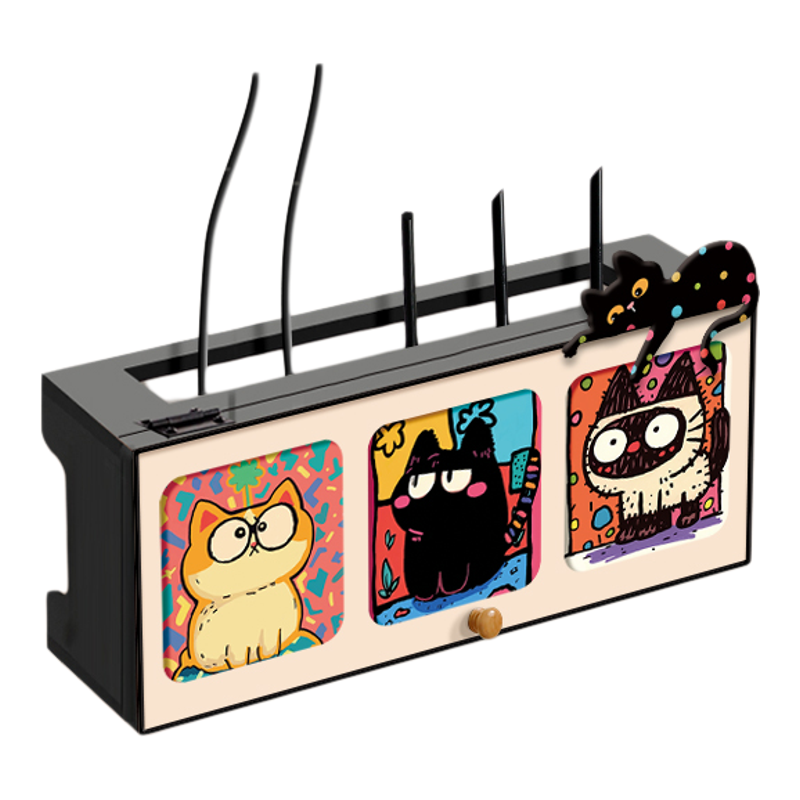 多巴胺猫咪wifi路由器收纳盒子卡通无线光猫电视机顶盒置物架遮丑