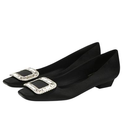 rv水钻方头名媛钻扣粗跟单鞋女